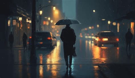 Premium Ai Image Person Walking In The Rain Generative Ai