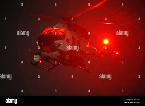 police helicopter at night, with infrared camera, Duesseldorf, Germany ...