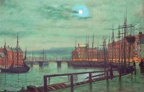 Whitby Harbour By Moonlight Oil Painting Reproduction By John Atkinson