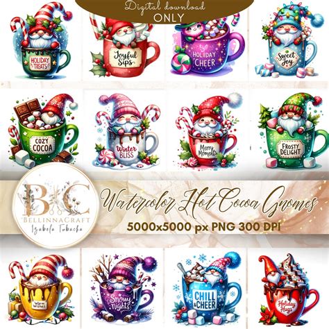 Watercolor Hot Cocoa Gnomes Clipart Hot Chocolate Gnome Festive Gnomes Clipart Christmas