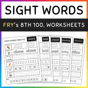 Sight Words Practice Worksheets And Activities Fry S Eighth 100 SET 2