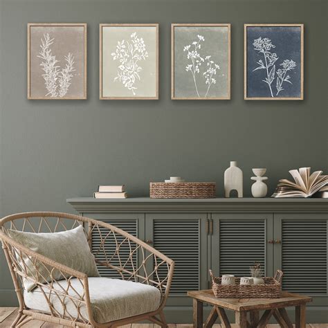 Framed Boho Wall Art Set Of 4 For Wooded Minimalist Botanical Print