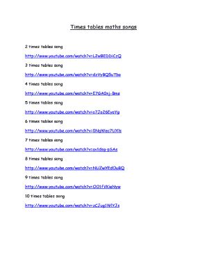 Fillable Online Times tables maths songs Fax Email Print - pdfFiller