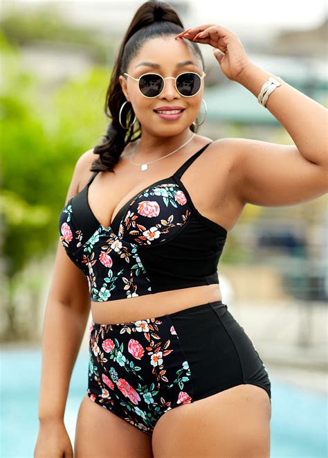 High Waisted Plus Size Floral Print Bikini Set Rosewe USD 32 98