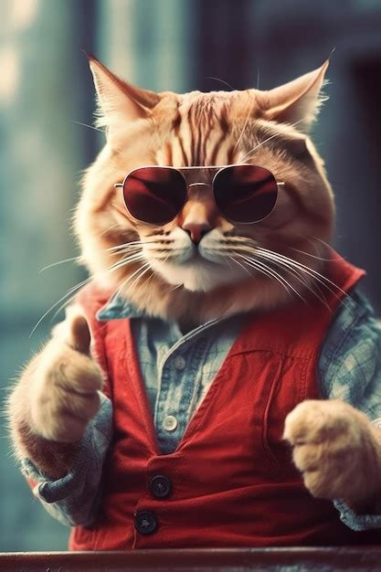 Premium AI Image Cat Wearing Sunglasses And Giving A Thumbs Up