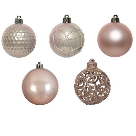 Decoris Shatterproof Bauble Mix In Blush Pink Pack Of 37