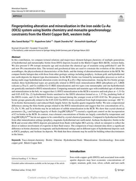 Fingerprinting Alteration And Mineralization In The Iron Oxide Cu Au Iocg System Using Biotite