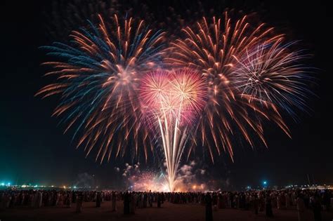 Premium Photo | Fireworks celebration at new year night sky