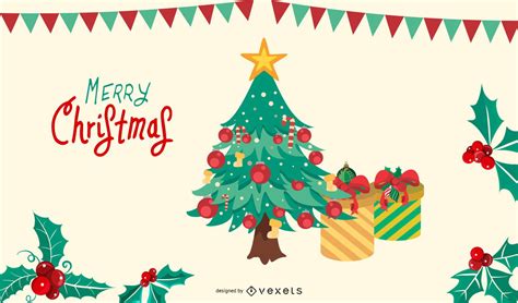 Merry Christmas Tree Vector Illustration Vector Download