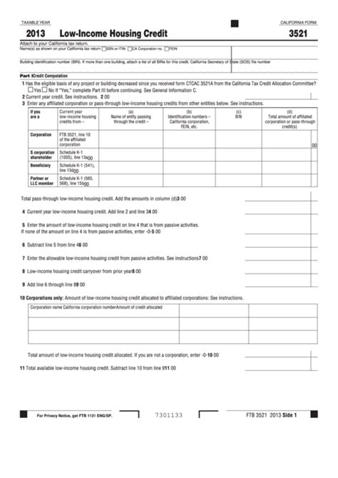 Fillable California Form Low Income Housing Credit