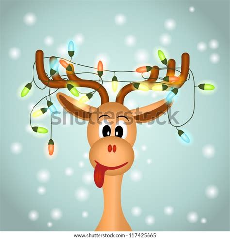 Funny Reindeer Christmas Lights Tangled Antlers Stock Vector (Royalty Free) 117425665