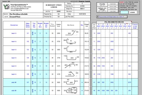 Bar Bending Schedule Excel Sheet Nbkomputer