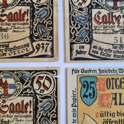 4 Alte Geldscheine Notgeld Aus CALBE An Der Saale 50 25 Pfennig