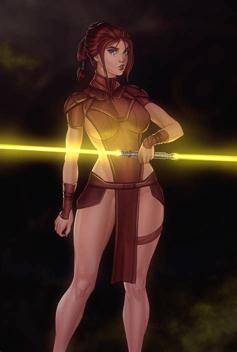 Rule 34 Bastila Shan Brown Hair Double Bladed Lightsaber Female Freli