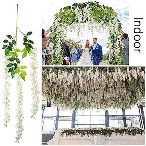 12pcs Artificial Wisteria Flowers 3 6 Feet Piece White Dense Artificial