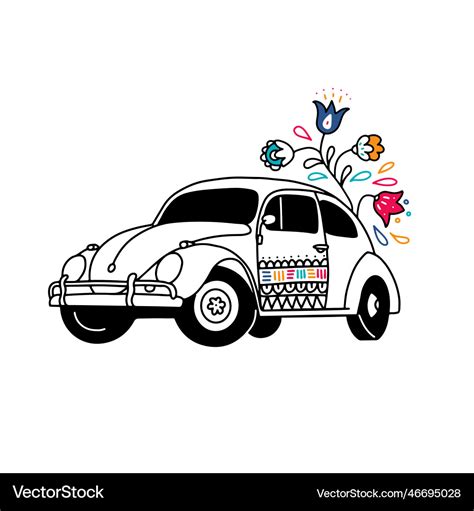 Mexican retro car with traditional floraldecor Vector Image