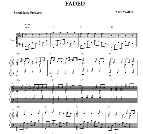 Alan Walker - Faded Free Sheet Music PDF for Piano | The Piano Notes