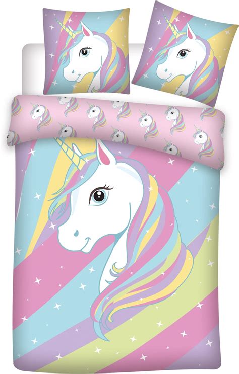 Aminata kids Bettwäsche Kinder 135x200 Mädchen Einhorn Baumwolle rosa