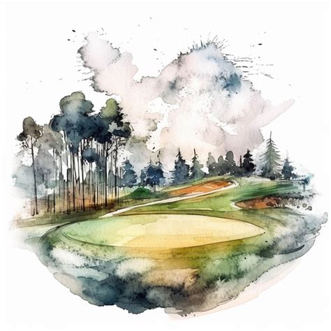 Premium Ai Image A Painting Of A Golf Course With A Green And Trees