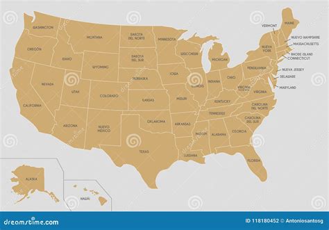 USA Map Vector Illustration with Country Names in Spanish Stock Vector - Illustration of atlas ...