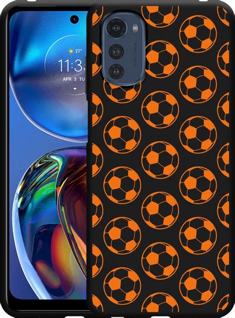 Motorola Moto E Hoesje Zwart Orange Soccer Balls Designed By Cazy Bol