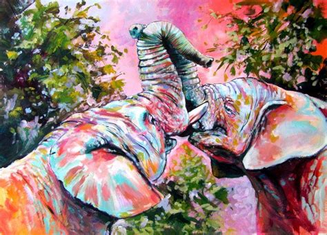 Happy elephants 2021 Acrylic painting by Kovács Anna Brigitta