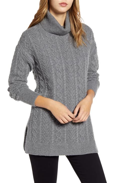 Halogen Cable Turtleneck Tunic Sweater Regular Petite Nordstrom