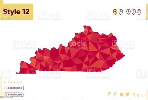 Kentucky Usa Red Low Poly Map Polygonal Map Outline Map Vector