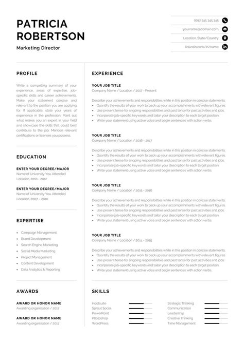 Professional 1 Page Resume Template Modern One Page CV Word & Mac Pages ...