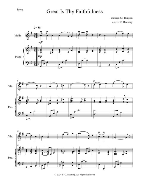 Great Is Thy Faithfulness Violin Solo With Piano Accompaniment Arr B C Dockery By William