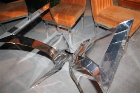 Lion In Frost Vintage Signed Lucite Butterfly Chrome Dining Table Desk Base At 1stdibs