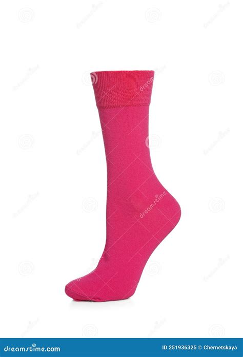 One Bright Pink Sock On White Background Stock Image Image Of Apparel