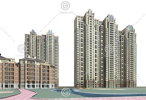 法式高层多层组合住宅小区3d模型下载 Cg爱好者网免费cg资源ae模板3d模型分享平台