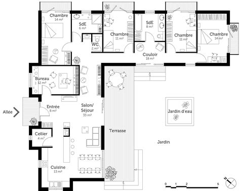 Plan maison plain pied 12m de facade Idées de travaux