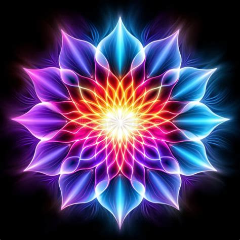 Colorful Mandala Flower Abstract On Black Background Glowing Neon