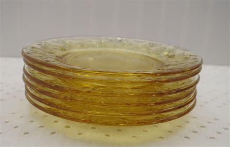 Vintage Yellow Glass Plates Set Of 6 Dessert Plate Etsy