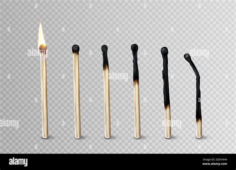 Stages Of Match Burning From Fire To Burnt Wooden Stick Matchsticks