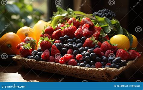 Freshness Of Nature Bounty Juicy Ripe Berries On A Wooden Table