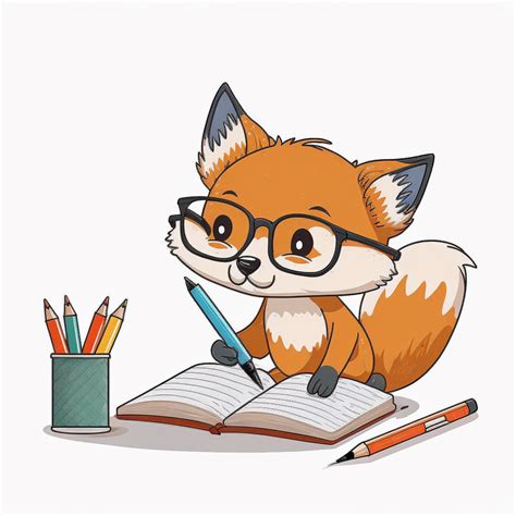 Cute Fox Doing Homework Clipart Clip Art Library