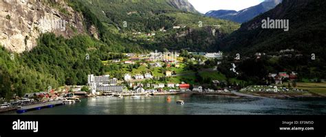 View of Geiranger town, Geirangerfjord, UNESCO World Heritage Site ...