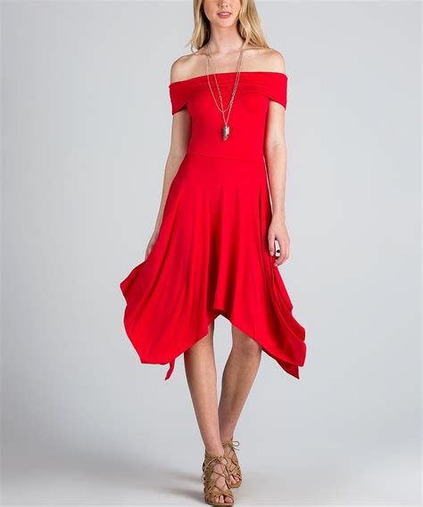 Coral Off-Shoulder Handkerchief Dress | Off shoulder, Fashion dresses, Dresses