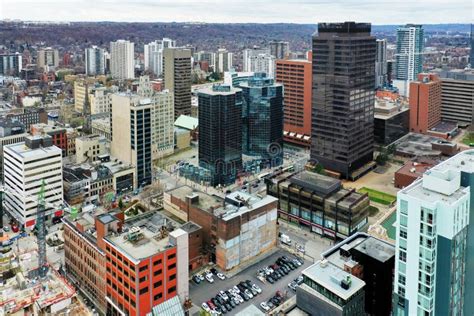 Aerial View Of Hamilton Ontario Canada Downtown In Late Autumn