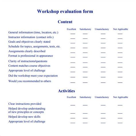 Free Workshop Evaluation Forms In Pdf