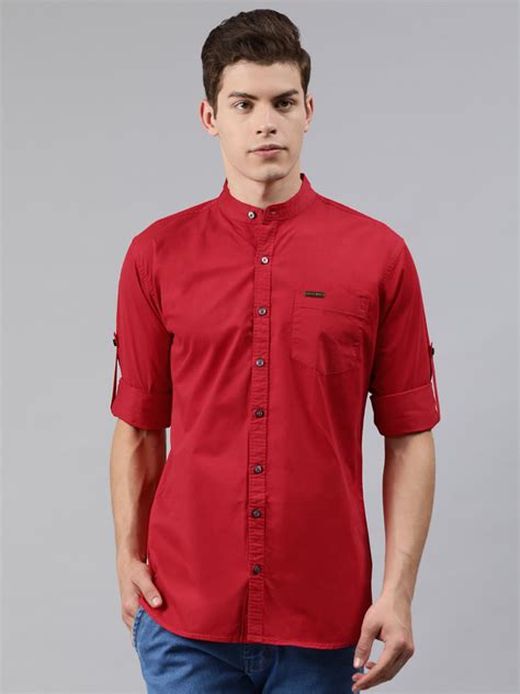 Men Red Slim Fit Solid Casual Shirt Urbano Fashion