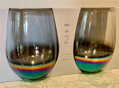 Gradient Rainbow Stemless Wine Glasses Set Of 2 New In Box 17 Oz Ebay