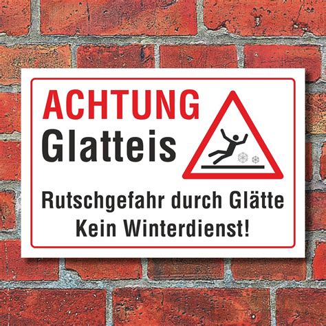 Schild Achtung Glatteis Rutschgefahr Glätte Kein Winterdienst Winter