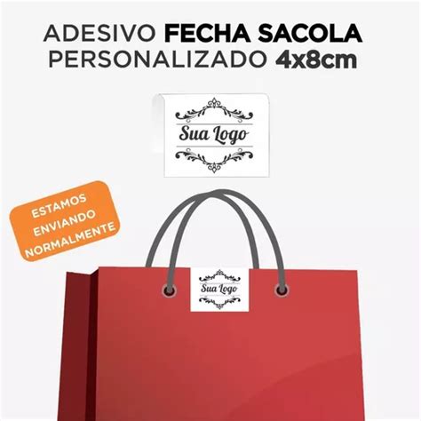 300 Adesivo Fecha Sacola Personalizado 8x4cm Parcelamento Sem Juros