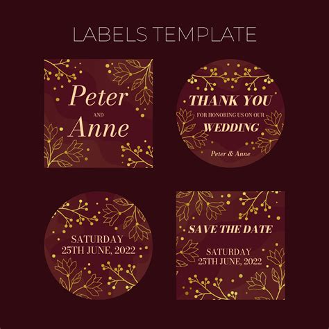 Floral wedding Labels template in elegant golden style, invitation card ...