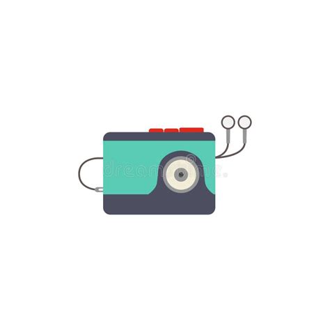 Classic Retro Portable Cassette Tape Player With Attached Headphones White Background Vector