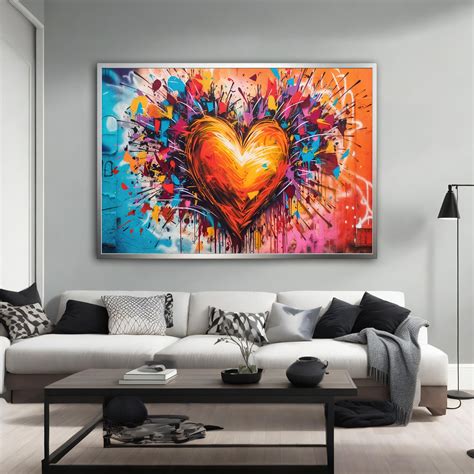 Colorful Heart Canvas Painting, Epic Heart Canvas Print, Love Graffiti ...